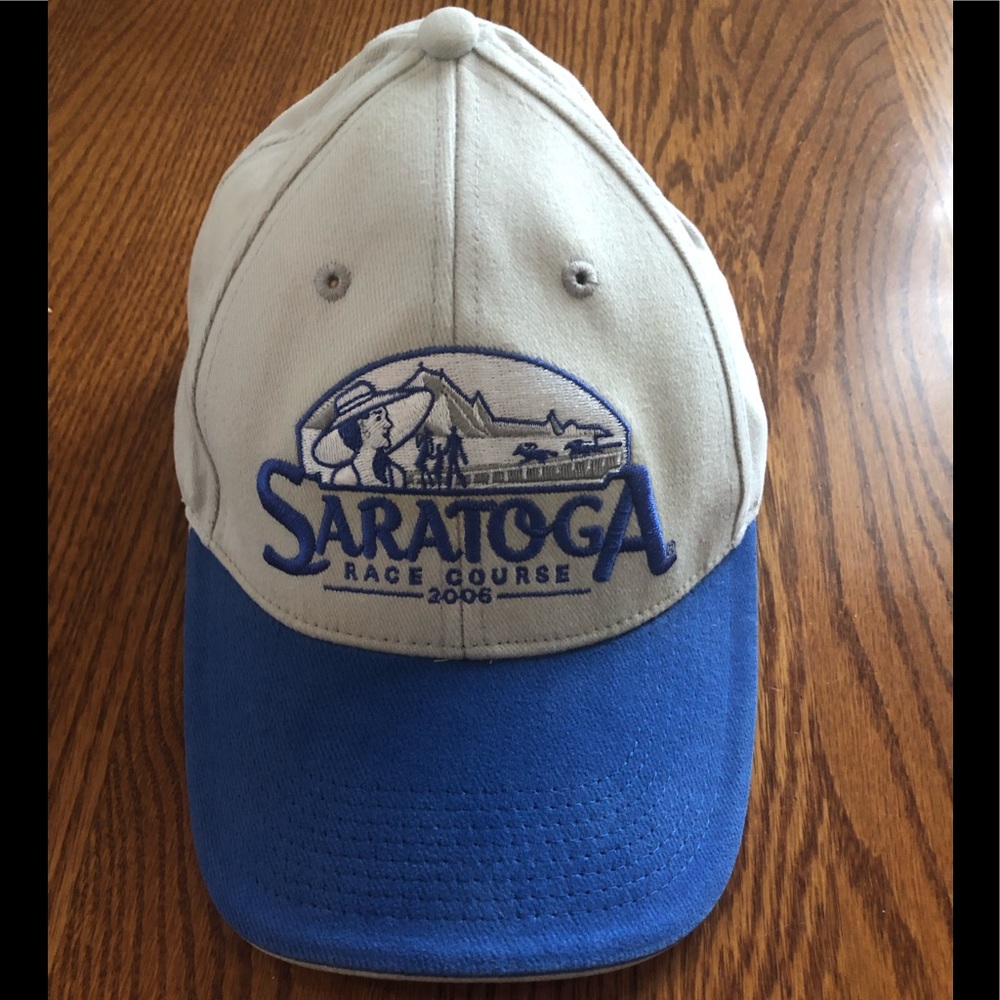 Saratoga Race Course Embroidered Baseball Cap - White & Blue